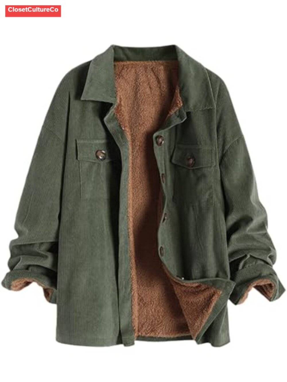 Corduroy Fleece Lined Button Down Shacket Hooded Casual Jacket